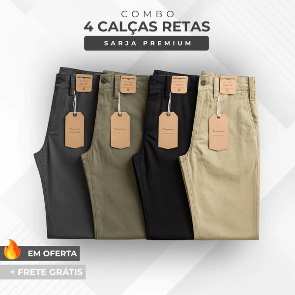 Kit Alfa - 4 Calças Premium Masculina em Sarja - Oferta Limitada